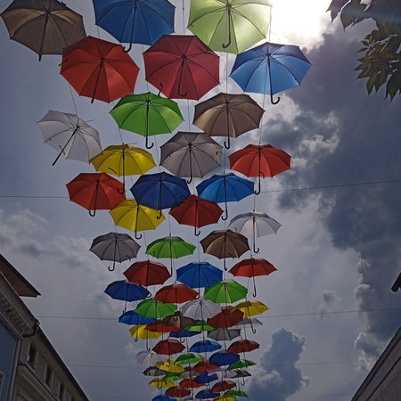 a sunshade or parasol in summer as a sun protectionの写真素材