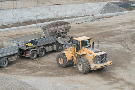 a ballast plant or gravel plant for stone breaking works. Volvo machinery