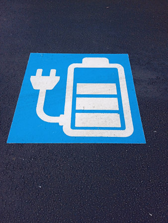 symbol of an electric car or electric vehicle powered by electric energyの写真素材