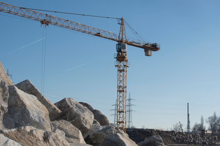 a construction crane from the Liebherr company at construction siteのeditorial素材