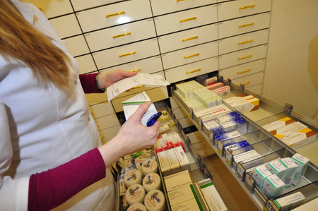 a pharmacy for getting drugs, medication and other medical productsのeditorial素材