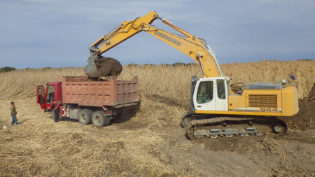 Liebherr Excavator at a construction site, heavy machinery for earthworks and building projectのeditorial素材