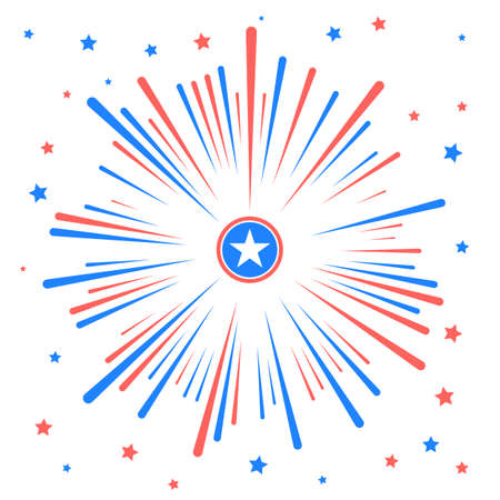 Fireworks and stars in national American colors. illustration isolated on white backgroundのイラスト素材