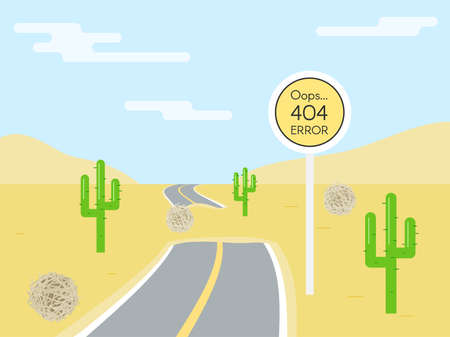 404 error page template for website. Road sign in shape of yellow circle. End road. Road in the...