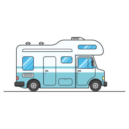 Caravan van sign isolated on white background, RV Travel on car. Home truck Family trip. Vector flat illustration for web design or printのイラスト素材