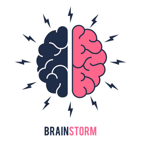 Concept of the thinking process, brainstorming, good idea, brain activity, insight. Flat line vector...