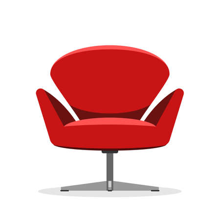 Soft Red modern chair, isolated on white background. Designer furniture. Vector illustration flat style sign conceptのイラスト素材