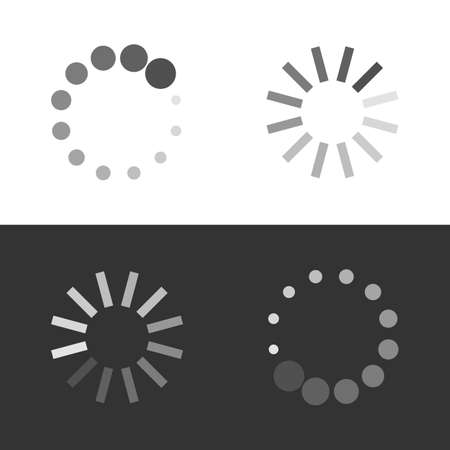 Circular loading sign. Collection icons of modern preloaders. Vector illustration isolated on white and black backgroundのイラスト素材
