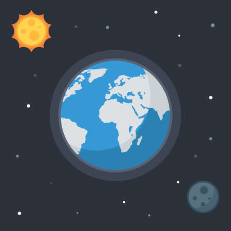 Earth with sun, moon, stars. Concept Vector space banner icons for online  web design or printのイラスト素材