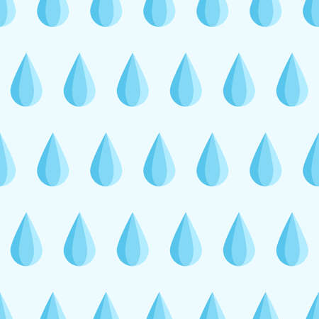 Seamless blue water drop fall down. Vector flat illustration background pattern