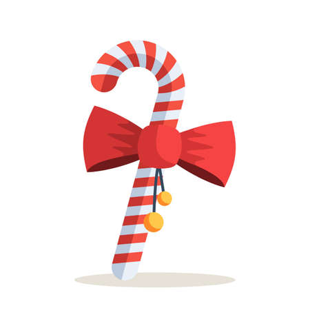 Christmas Candy Cane with Red Bow. Vector illustration isolated on white background for holiday design web banners, icons for website or greeting cardsのイラスト素材