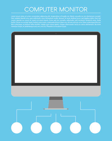 Computer monitor with camera flat sign. Computer infographic concept. Vector illustration in trendy design on blue background for infographic design, publications and promotional materialsのイラスト素材