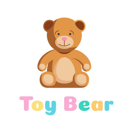 Cute Teddy bear children toy. Vector illustration of a trendy style sign cartoon isolated on white background template for you web design or printのイラスト素材