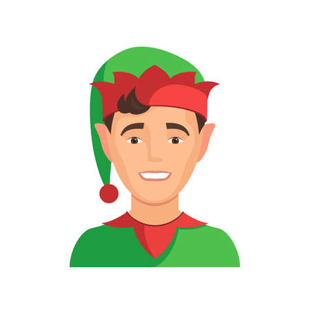 Elf little helper of Santa Claus. Happy child in a festive costume. Concept Christmas icon avatars....