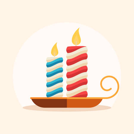 Holidays candle on a candlestick. Sign burning candle. Vector illustration for holiday design web banners, icons for website or greeting cardsのイラスト素材