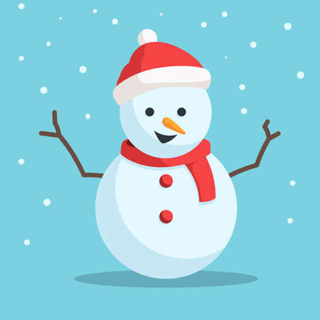 Snowy snowman in santa hat. Vector illustration isolated on for holiday design web banners  website or greeting cardsのイラスト素材