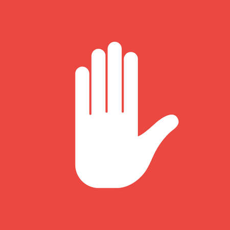 Stop sign, human hand palm on red background. Vector illustration blocking iconのイラスト素材