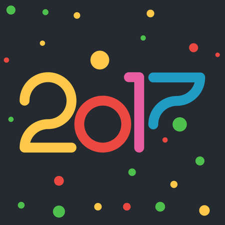 Happy holidays card with colored circle and number 2017. New year card. Vector illustration for web...