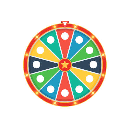 Colorful fortune wheel with lights. Vector illustration isolated on white backgroundのイラスト素材