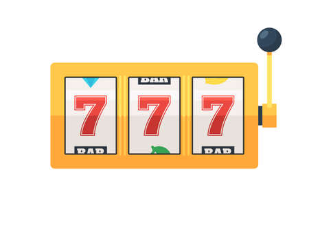 Golden slot machine with lucky sevens jackpot. Vector illustration isolated on white backgroundのイラスト素材