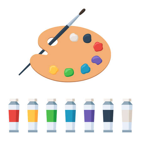 Art palette with paints and paintbrushのイラスト素材