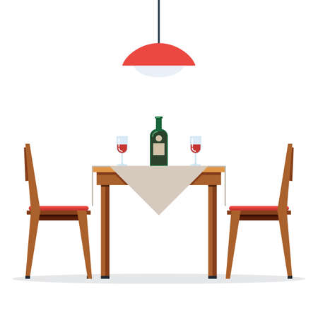 Dining table and chairs with wineのイラスト素材