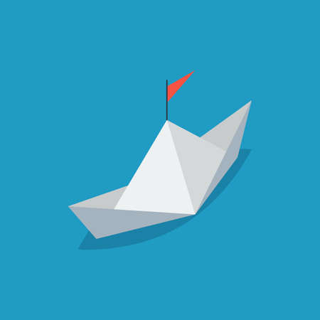 Isometric paper ship with a red flagのイラスト素材