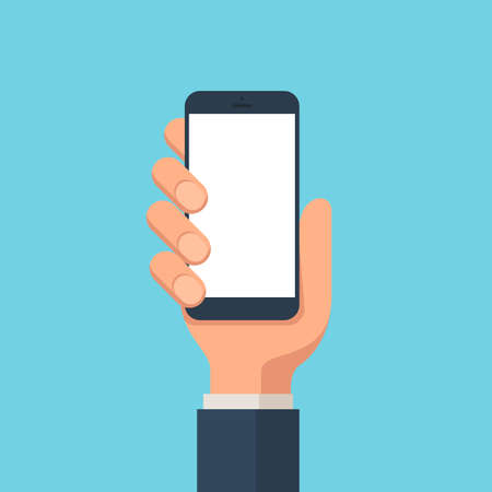 Smartphone in hand with white screen.のイラスト素材