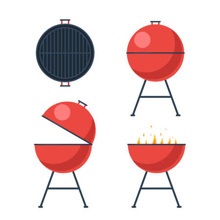 Barbecue grill. BBQ icons set. Vector illustration in cartoon style design isolated on whiteのイラスト素材
