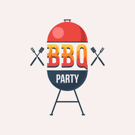 Bbq party symbol with grill. Vector illustration in cartoon style design isolated on whiteのイラスト素材