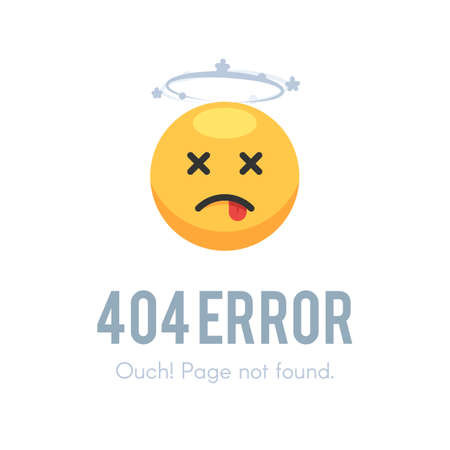 404 error page not found. Emoji dead with dizziness. Vector illustration isolated on white...