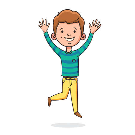 Happy and cute funny boy jumpingのイラスト素材