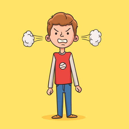 Angry boy in cartoon styleのイラスト素材