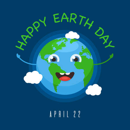Happy Earth Day banner 22 April. Cute earth character.のイラスト素材