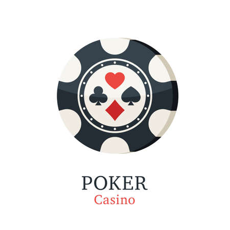 Chips casino with card suits. Gambling poker chips icon. Vector illustration in trendy flat style on white backgroundのイラスト素材