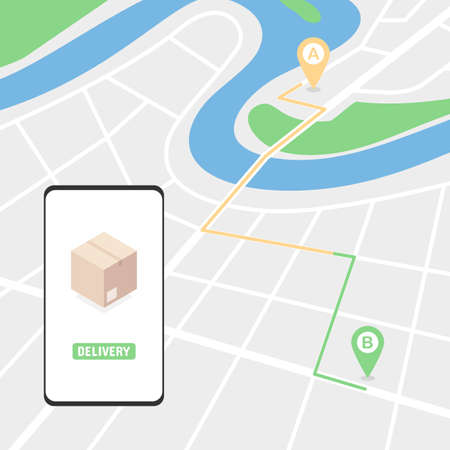 Tracking the order, route on the map. Online delivery service concept. Vector illustration