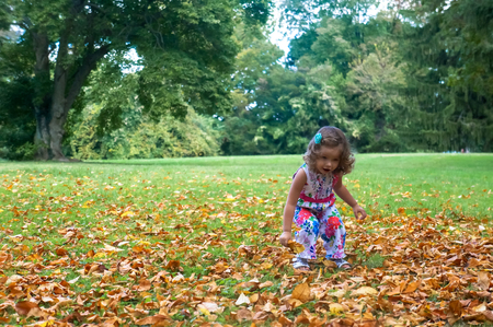 cute baby girl in the forestの写真素材
