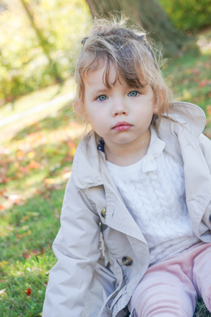 cute baby girl in the forestの写真素材