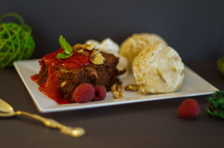 brownies with ice-creamの写真素材