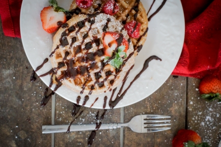waffels with strawberriesの写真素材