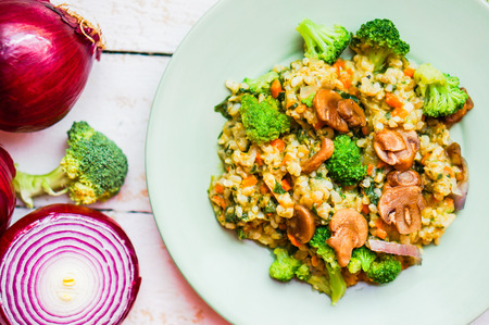 Brown rice with vegetablesの写真素材