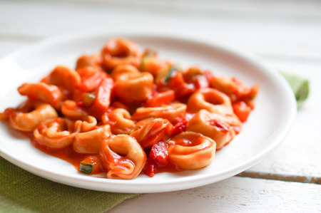 Pasta with tomatoes and basilの写真素材