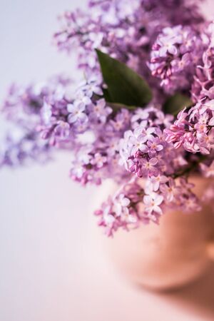 Bouquet of lilacs on wooden backgroundの写真素材