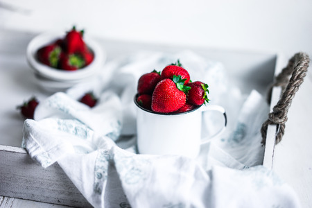 Fresh strawberries on white backgroundの写真素材