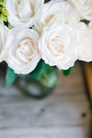 Bouquet of white pastel rosesの写真素材