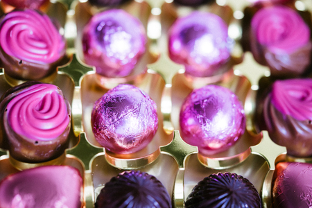 Chocolate candies in a box for valentine's dayの写真素材