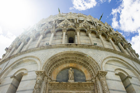 The Square of Miracles of Pisa, with the Cathedral dedicated to Santa Maria Assunta, the baptistery, and the Leaning Tower of Pisa.の写真素材