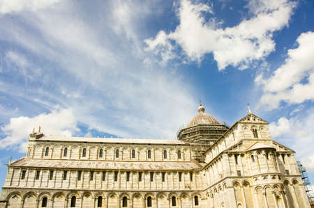 The Square of Miracles of Pisa, with the Cathedral dedicated to Santa Maria Assunta, the baptistery, and the Leaning Tower of Pisa.の写真素材