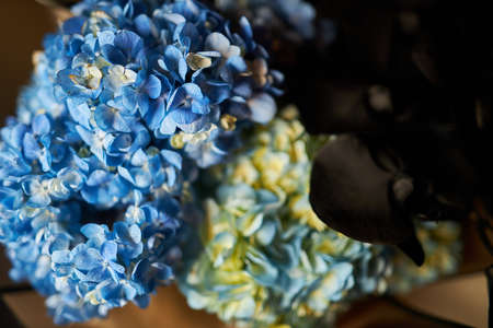 A bouquet of blue-blue hydrangeas. Close up photo.の写真素材