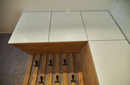 Open shelf for clothes in the dressing room.の写真素材